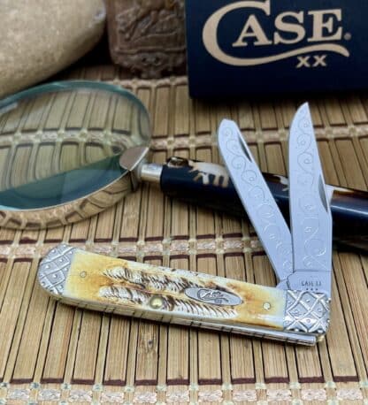 Exquisite Engraved Bone Stag Trapper Pocket Knife: #01/50 Rare Gem - Image 2