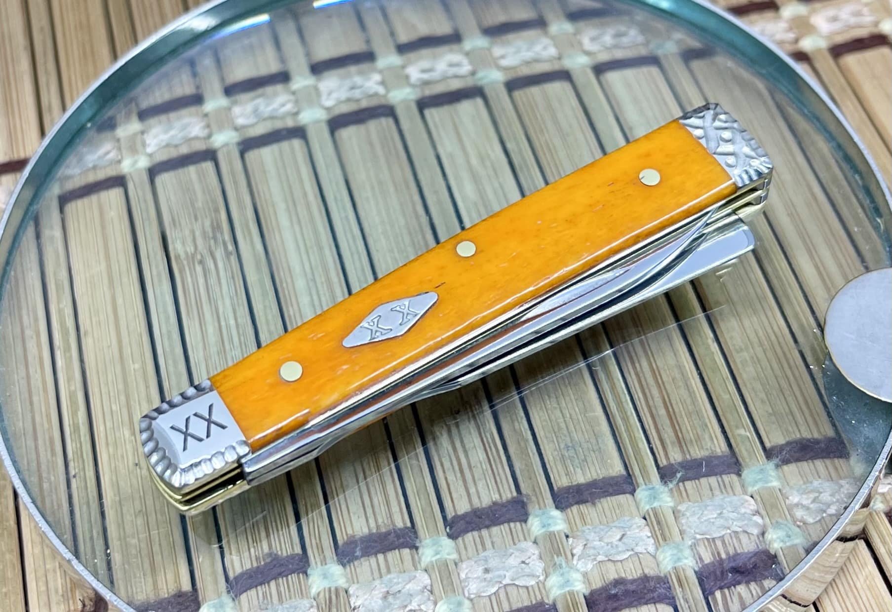 Case XX USA Custom Engraved Persimmon Bone Baby Doc Knife with Diamond XX Shield - Image 2