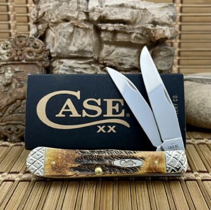 Engraved Bone Stag Wharncliffe Trapper Knife