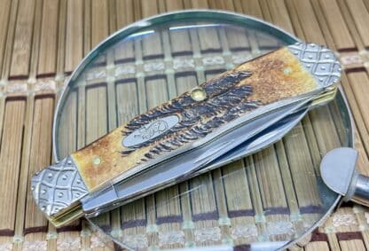 Stunning Engraved Bone Stag Wharncliffe Trapper: Exclusive USA Gem - Image 2