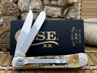 6.5 Bone Stag Engraved Trapper Knife w/ Clip | Case XX