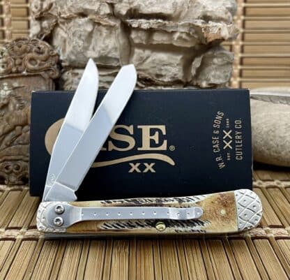 6.5 Bone Stag Engraved Trapper Knife w/ Clip | Case XX