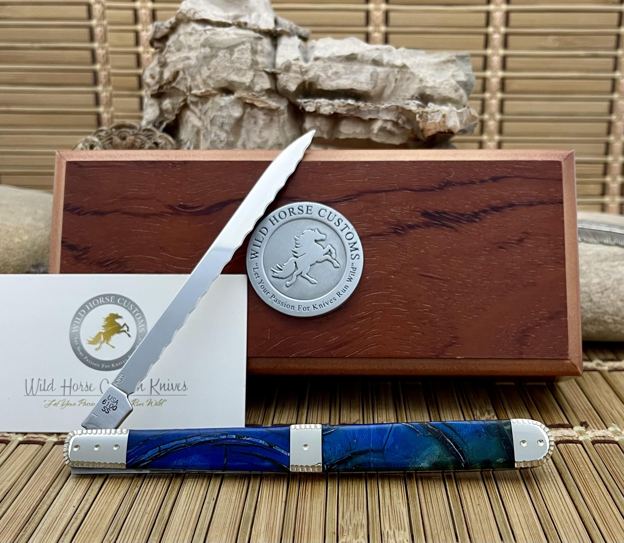 Case XX Wild Horse Custom Blue Mammoth Fossil Melon Tester Pocket Knife #1 of 5 - Image 5