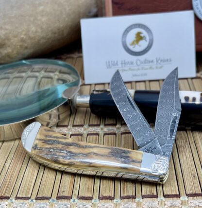 Case XX Wild Horse Custom Mammoth Bark Fossil Damascus Saddlehorn Knife #4 – 1 of 25 Made - Image 2
