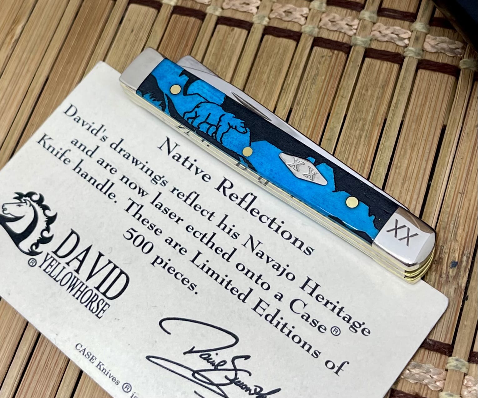 Case XX USA Caribbean Bone David Yellowhorse Grizzly Mountain Baby Doc Pocket Knife – 1 of 500 Made - Image 2
