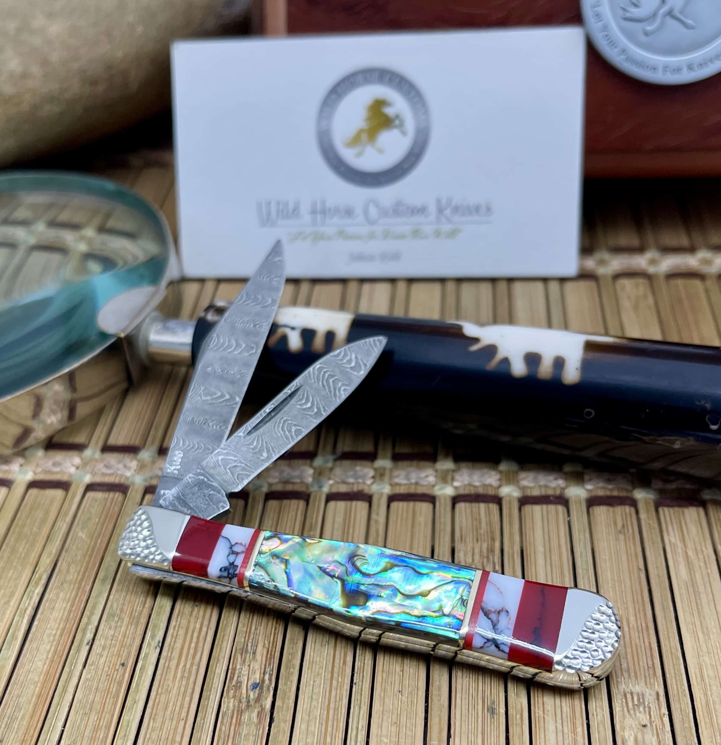 Case XX Swell Center Jack Wild Horse Custom Abalone & Bloody Jasper Damascus Pocket Knife #03 - Image 5