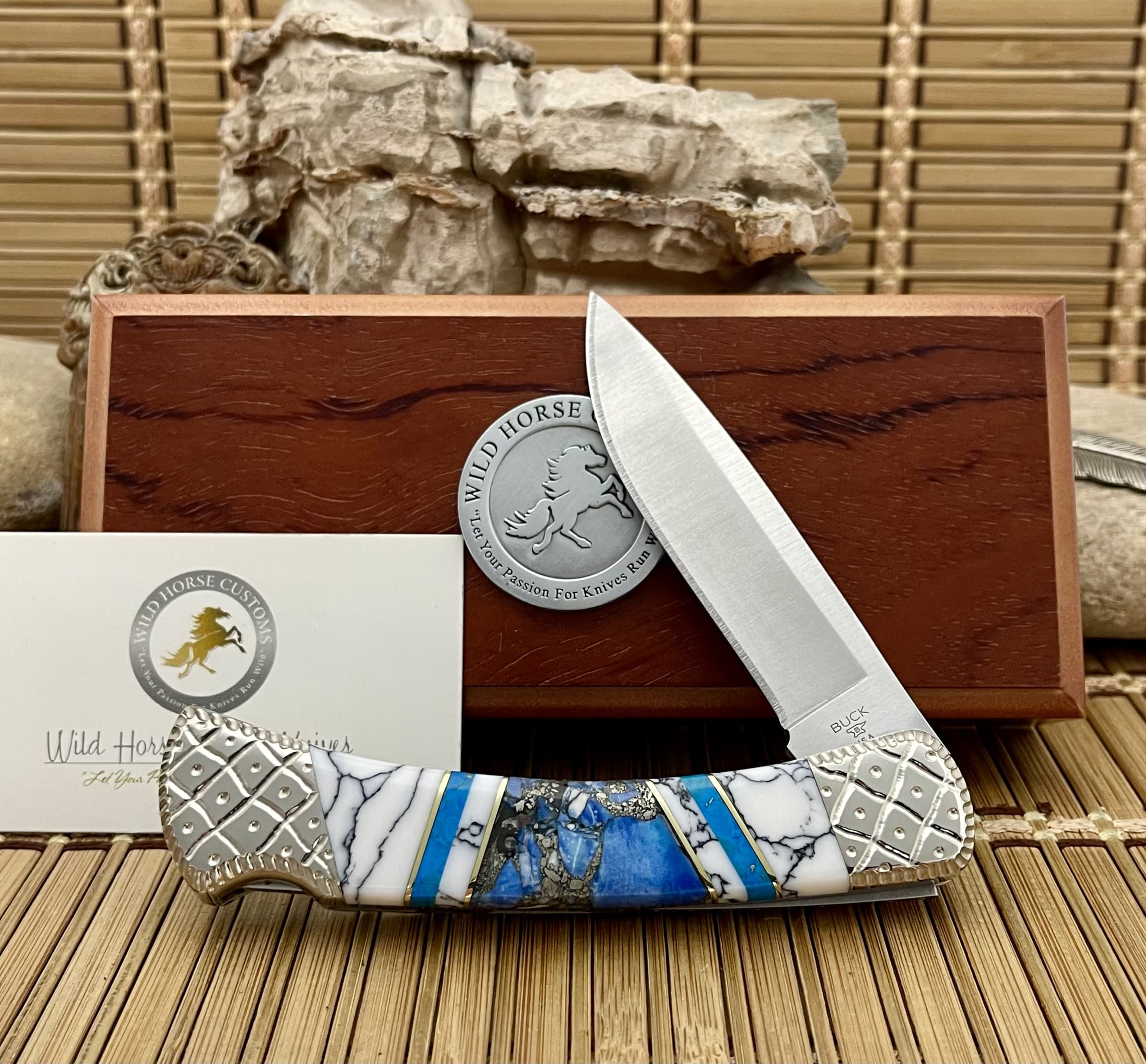 Buck Lapis Lazuli Folding Hunter Knife | Wild Horse Custom