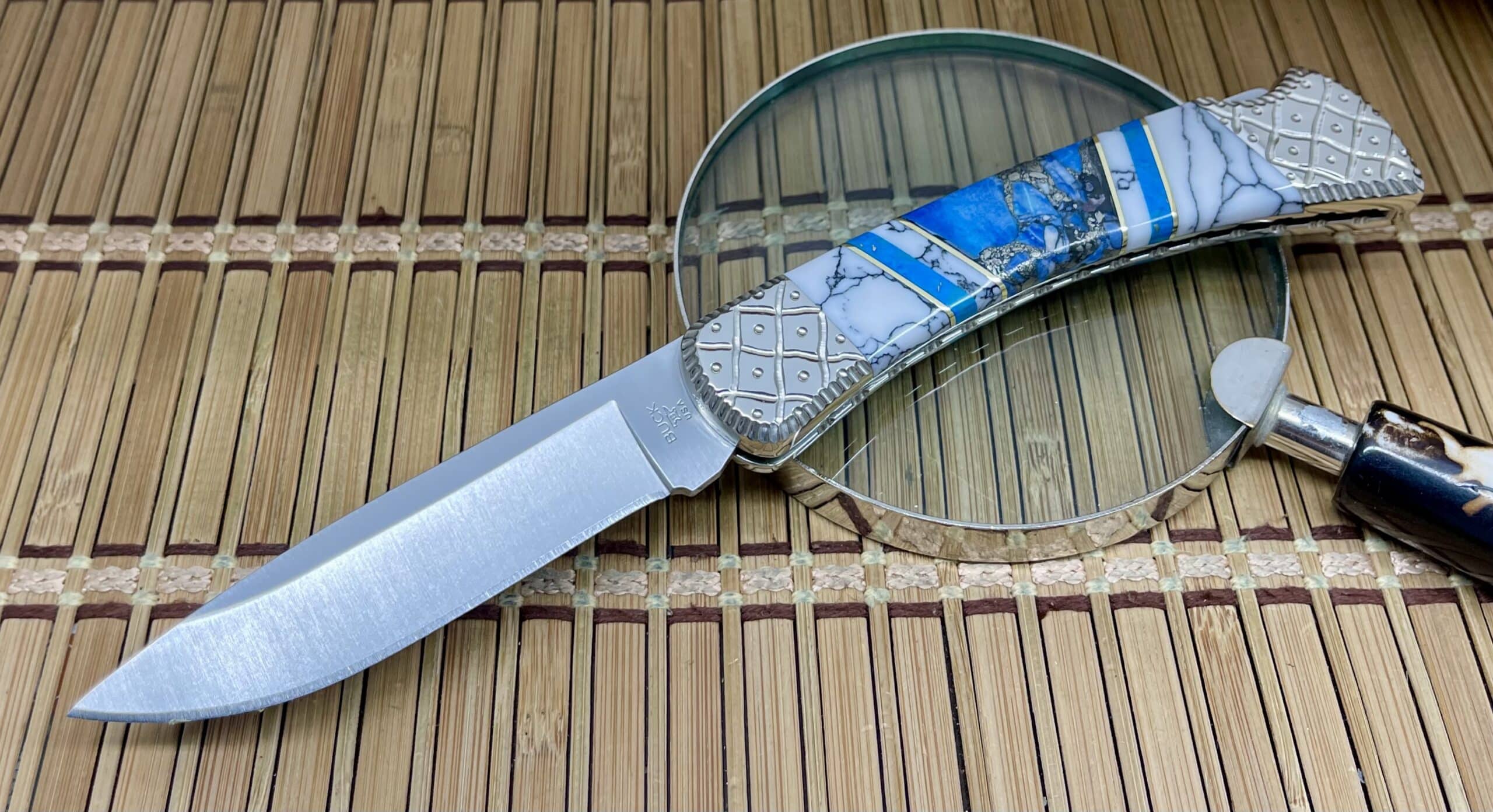 Buck 110 Folding Hunter Wild Horse Custom Lapis Lazuli 4.875" Pocket Knife #1/1 - Image 3