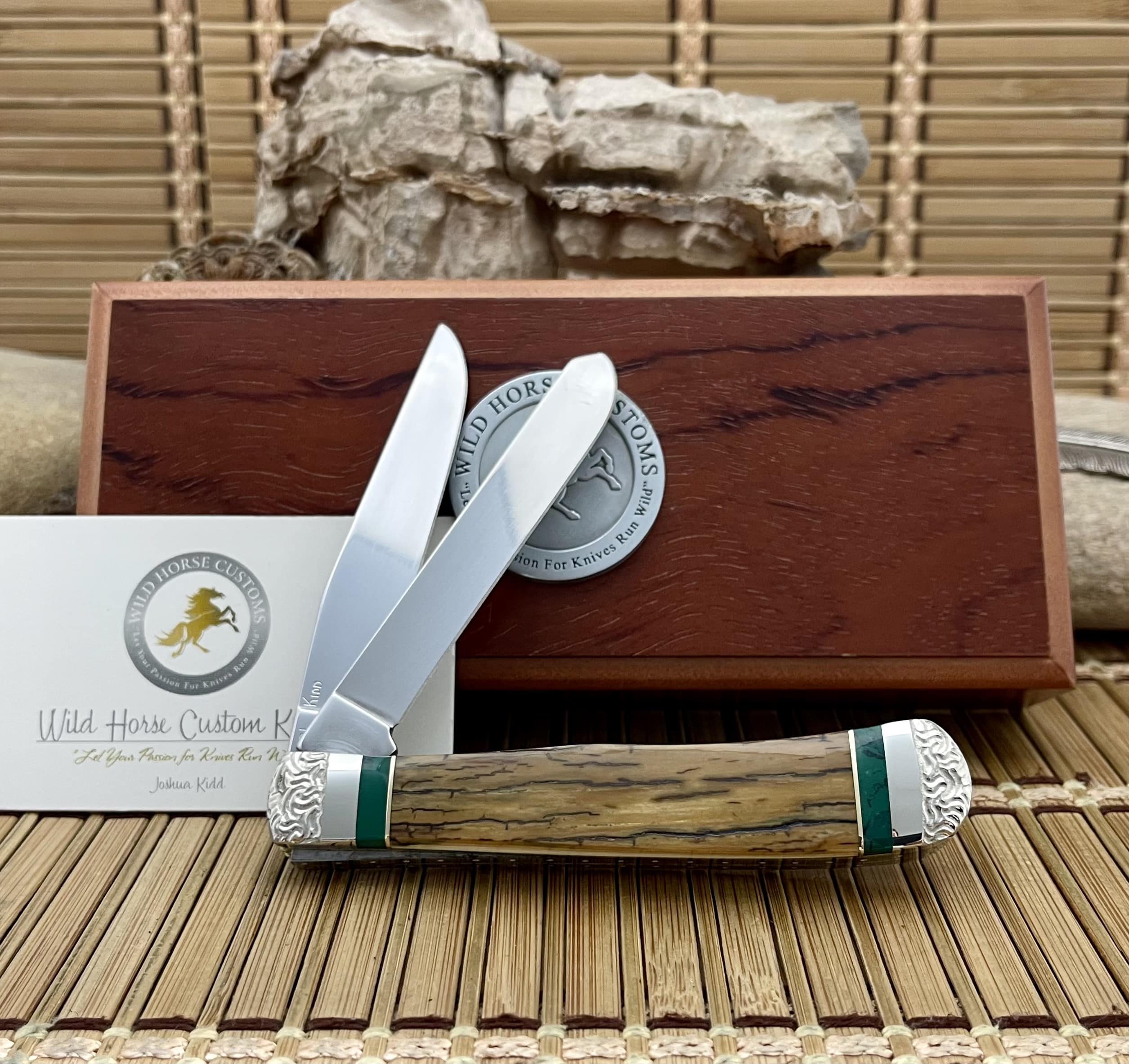 Case XX Trapper Wild Horse Custom Mammoth Fossil & Imperial Jade Pocket Knife #1/25 - Image 5
