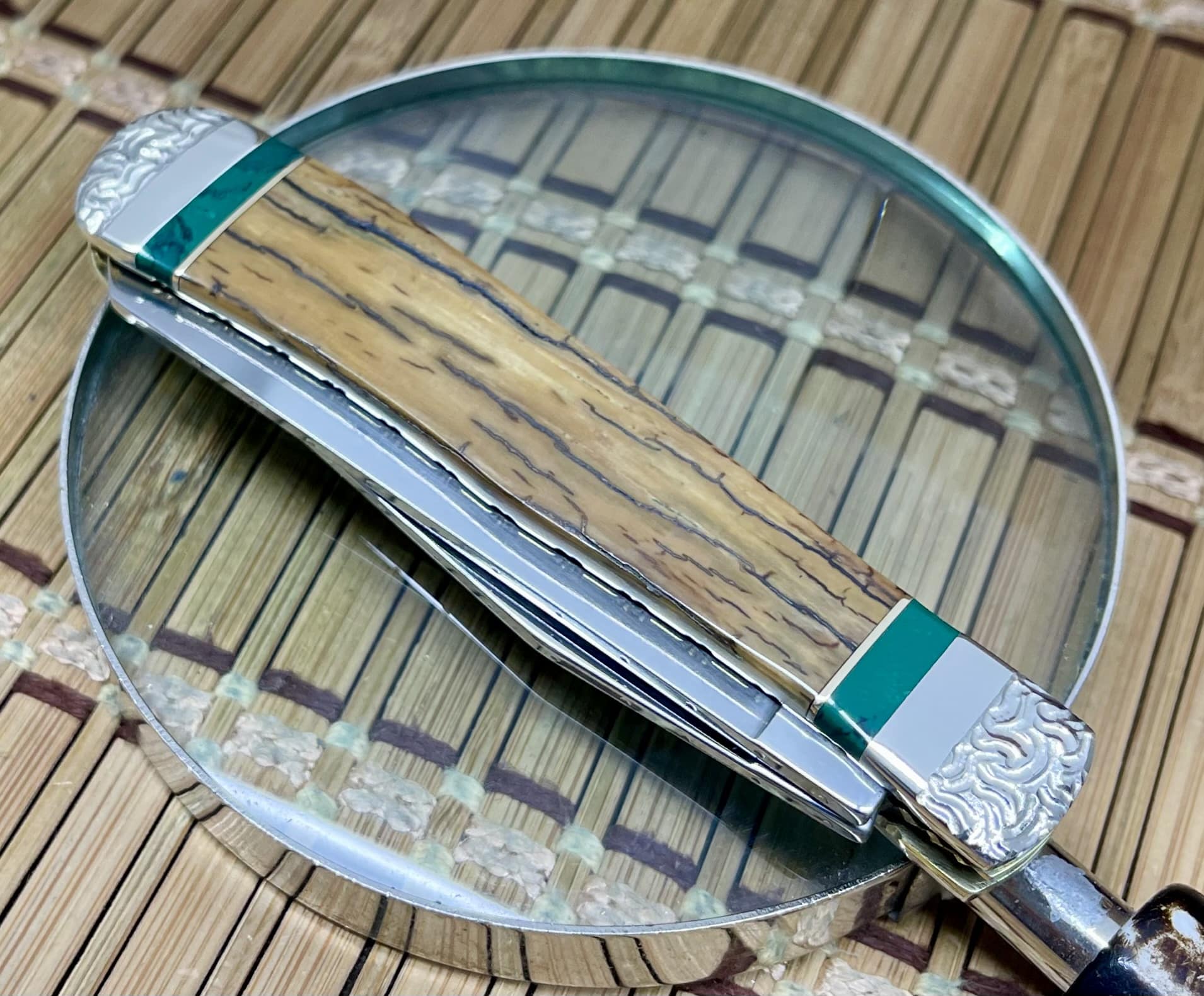Case XX Trapper Wild Horse Custom Mammoth Fossil & Imperial Jade Pocket Knife #1/25 - Image 4