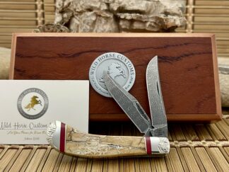 Case Mammoth Blood Coral Damascus Saddlehorn Knife | Wild Horse Custom