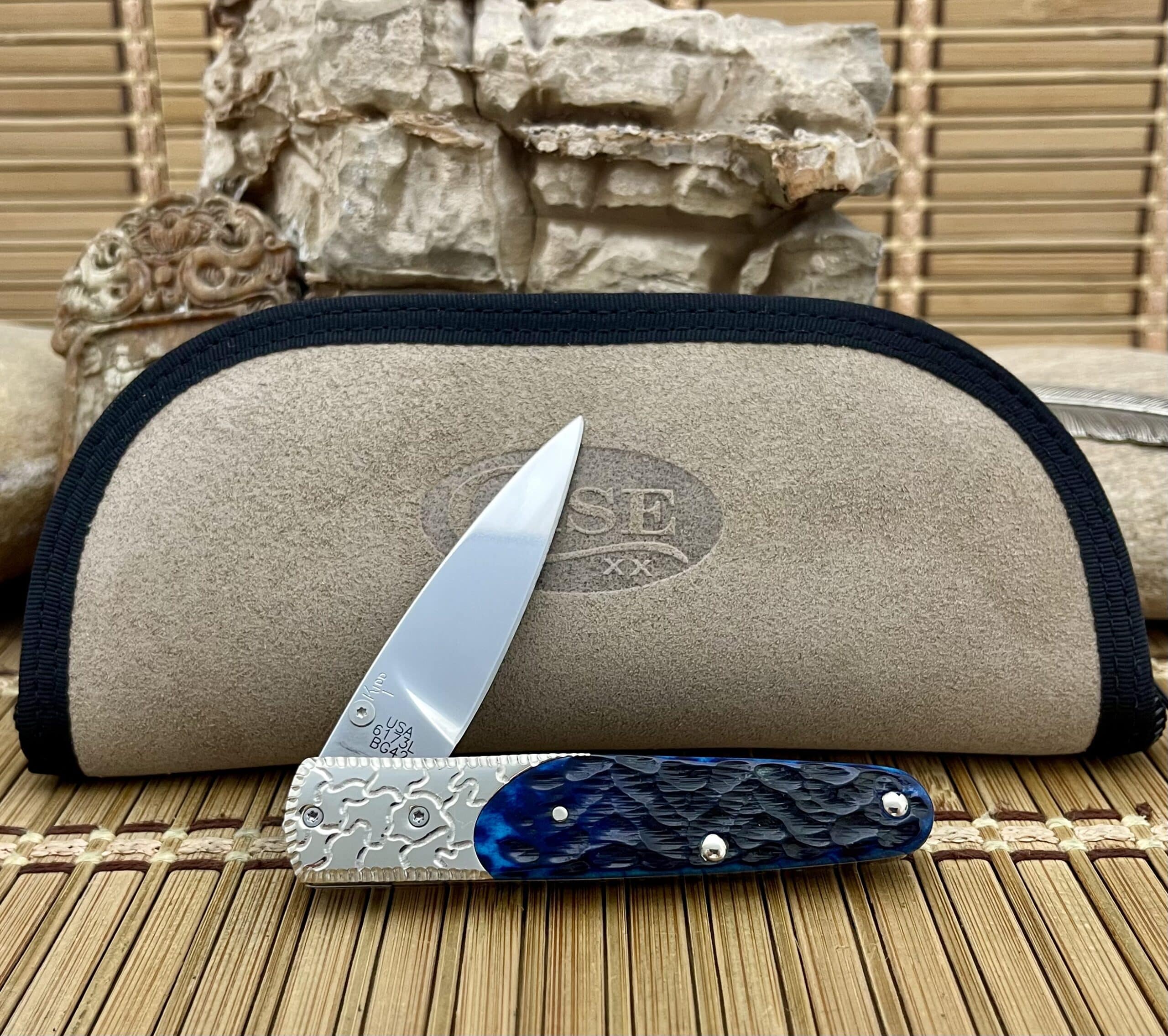 Case XX Custom Slimlock Ocean Blue Bone BG-42 Pocket Knife w/ Sapphire #1 - Image 5