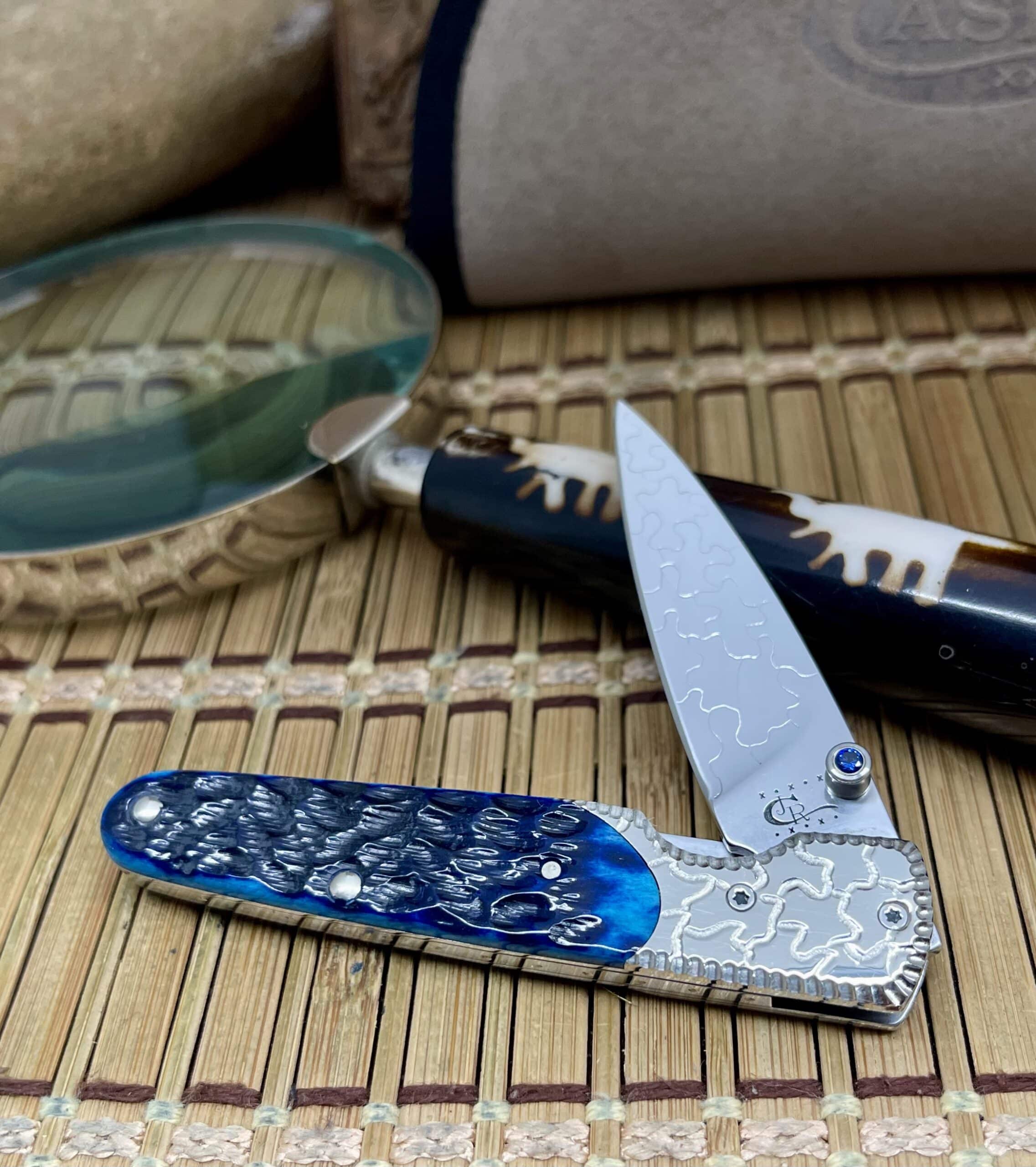 Case XX Custom Slimlock Ocean Blue Bone BG-42 Pocket Knife w/ Sapphire #1 - Image 2