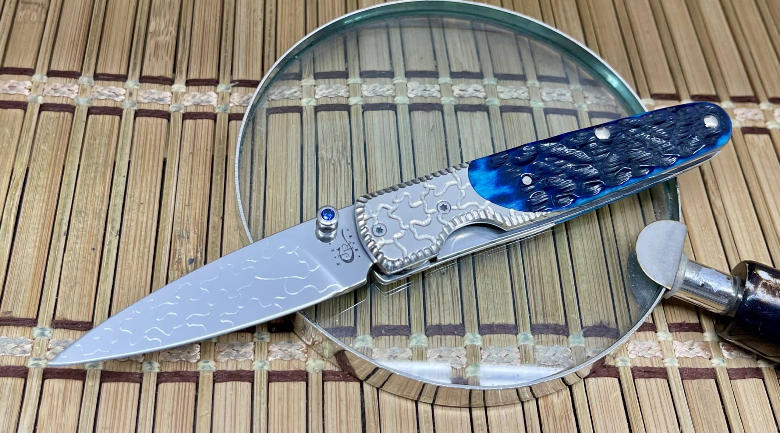 Case XX Custom Slimlock Ocean Blue Bone BG-42 Pocket Knife w/ Sapphire #1 - Image 3