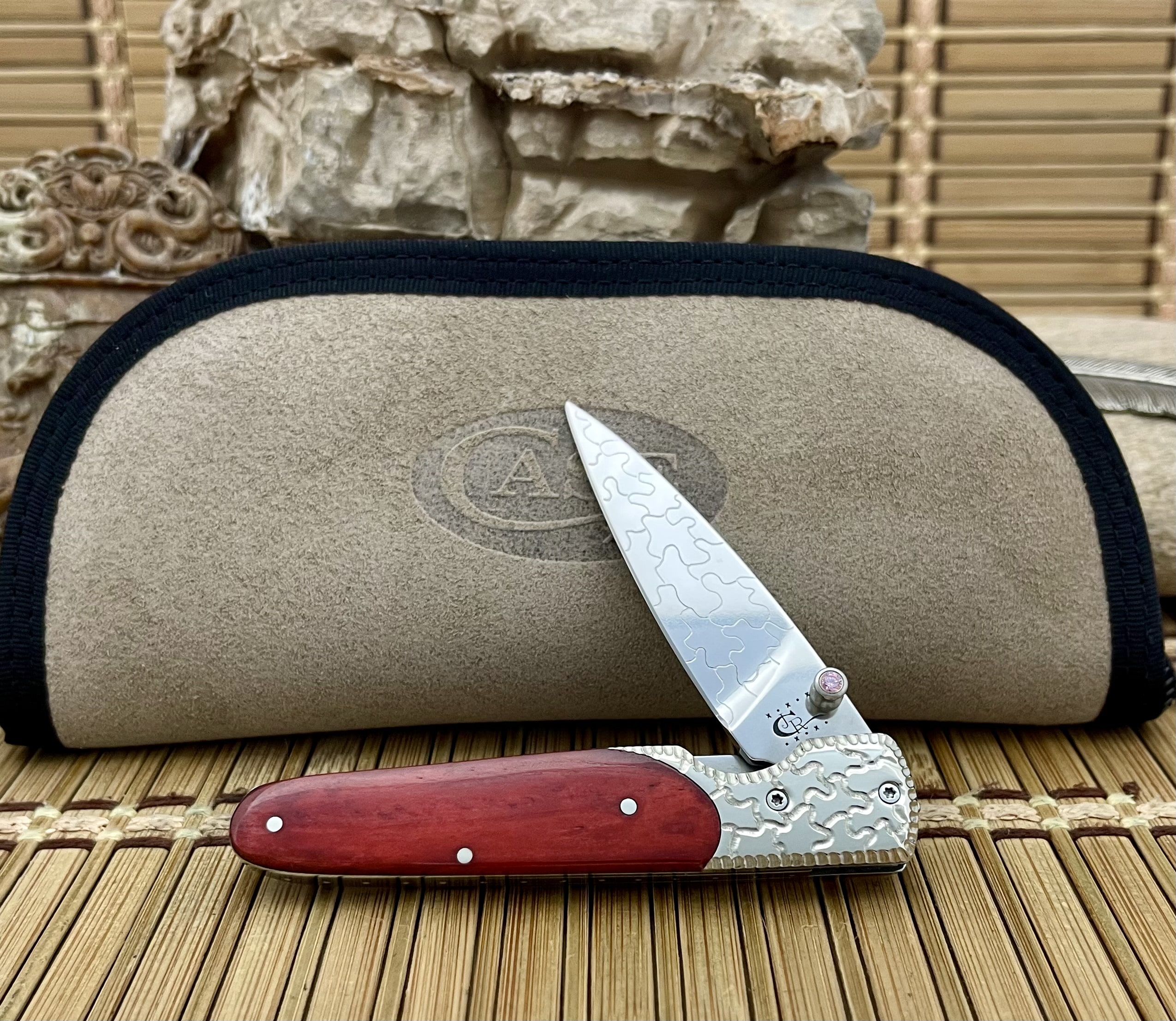 Stunning Case Red Bone BG42 Slimlock Pocket Knife w/ Pink Sapphire