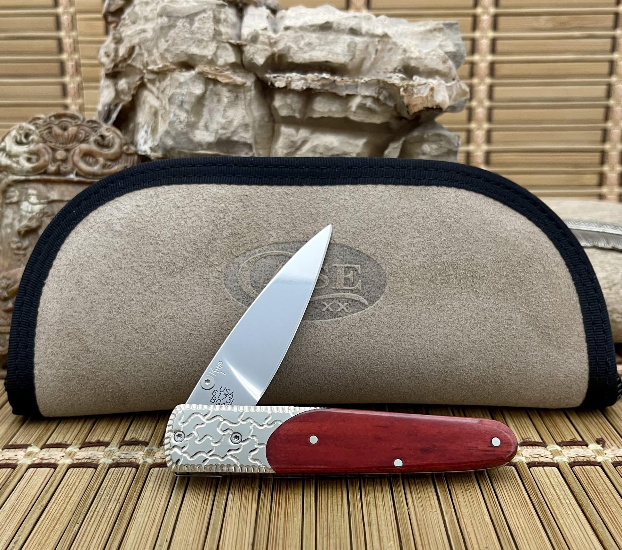 Case XX Custom Slimlock Red Bone BG-42 Pocket Knife w/ Pink Sapphire #1 - Image 5