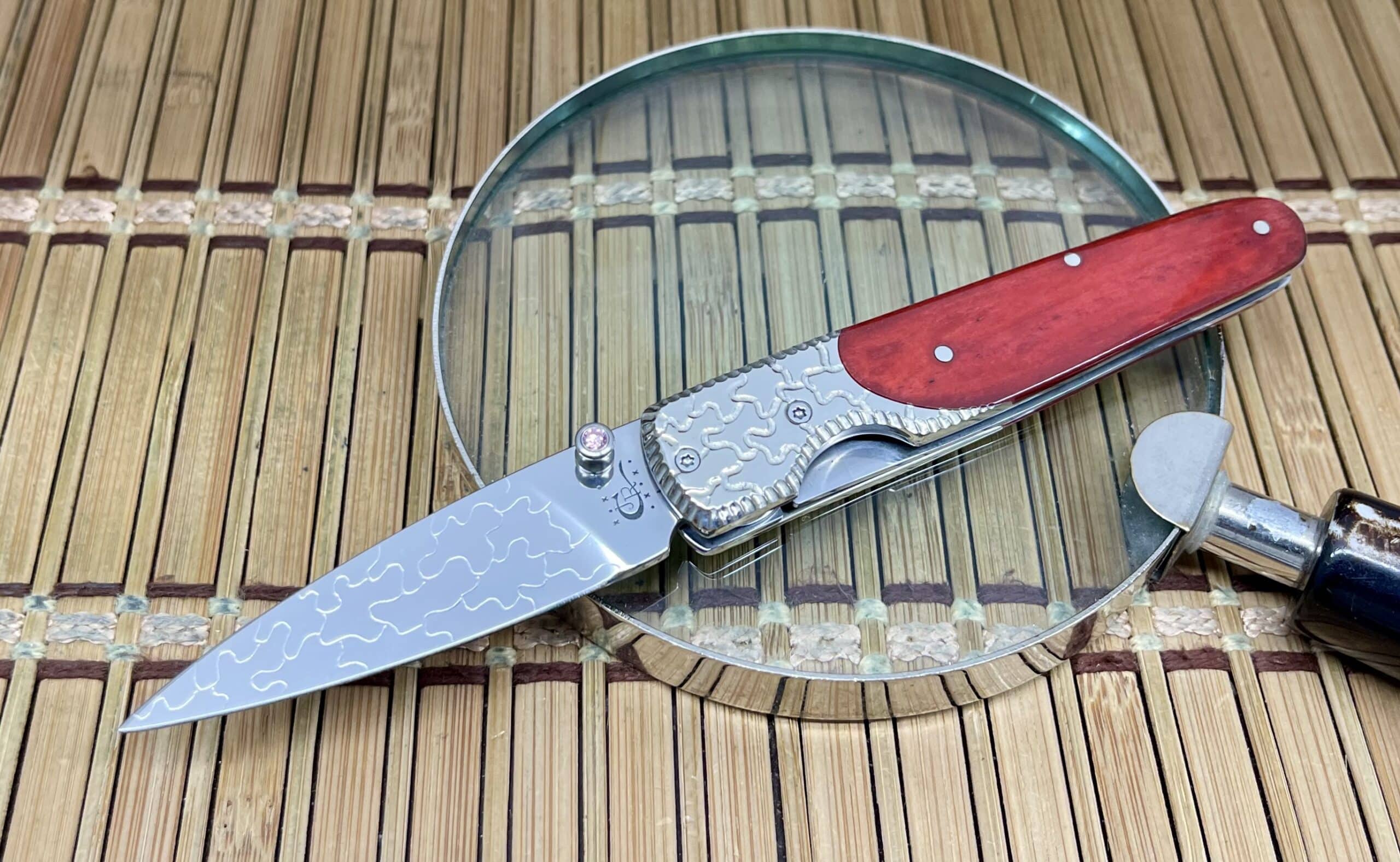 Case XX Custom Slimlock Red Bone BG-42 Pocket Knife w/ Pink Sapphire #1 - Image 2