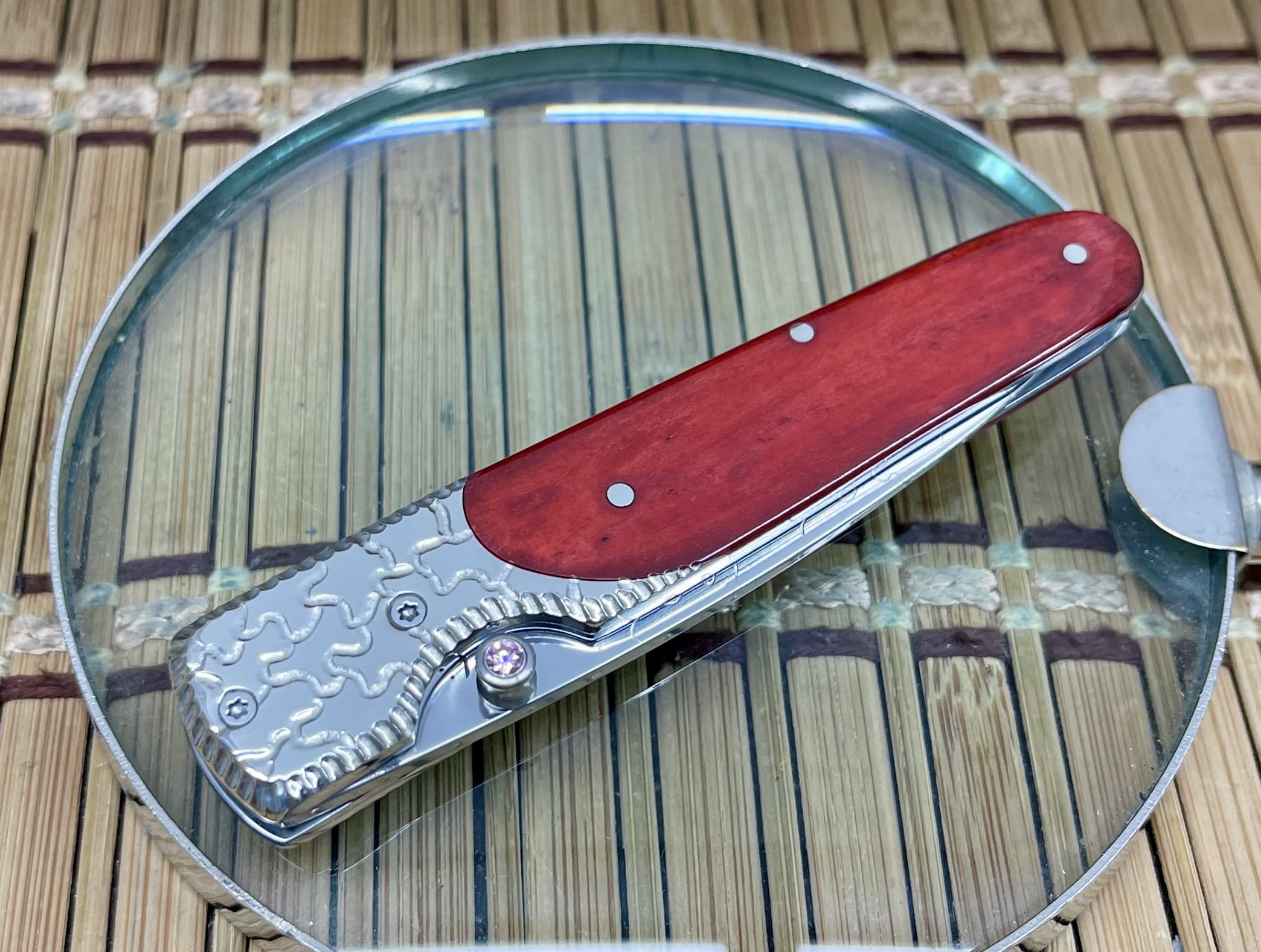 Case XX Custom Slimlock Red Bone BG-42 Pocket Knife w/ Pink Sapphire #1 - Image 3