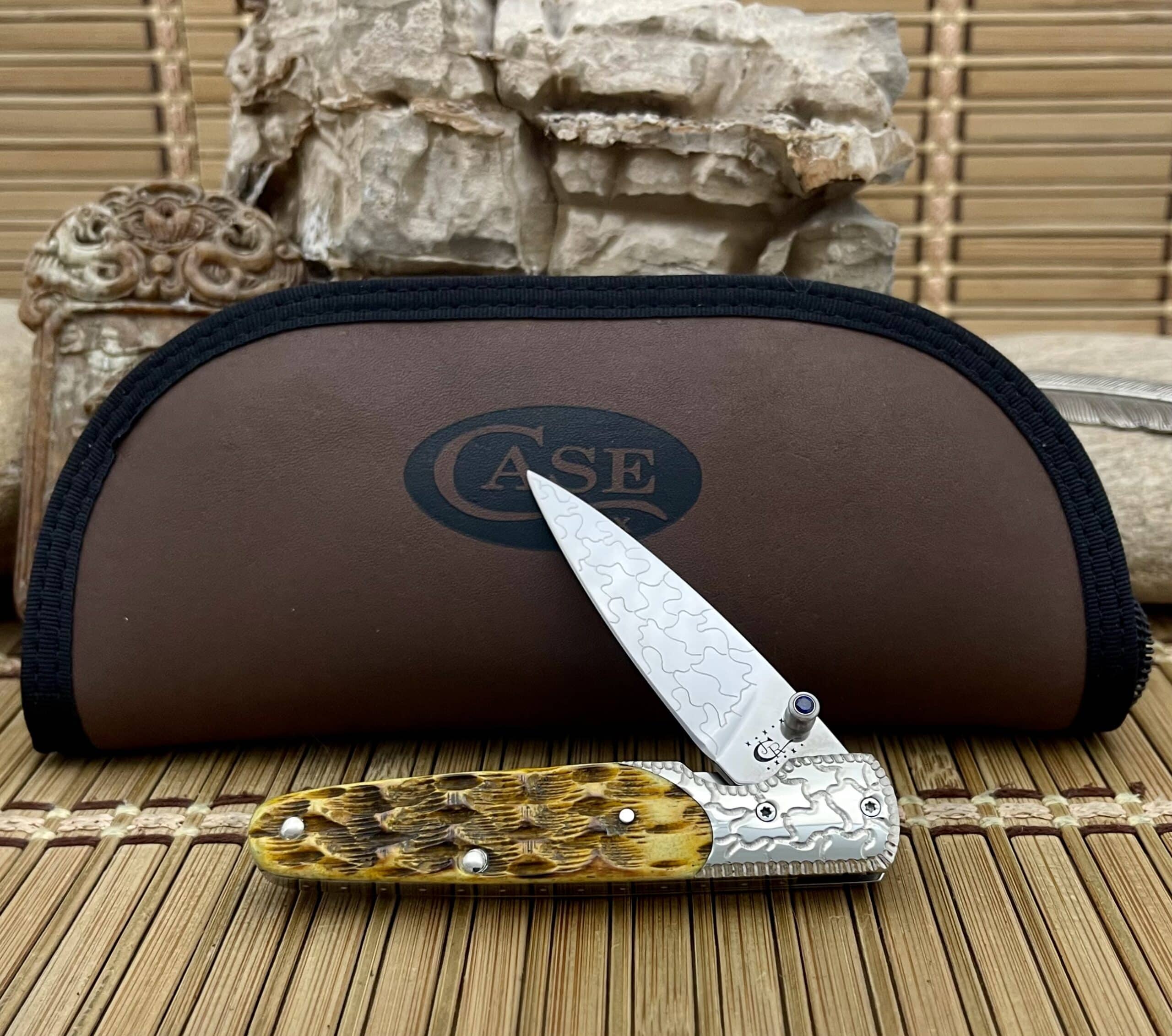 Stunning Case Goldenrod Bone Slimlock Pocket Knife w/ Sapphire