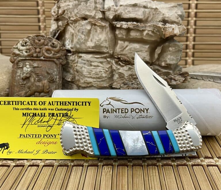Buck Mother of Pearl Gold Vein Lapis Ranger Pocket Knife | Rare Custom