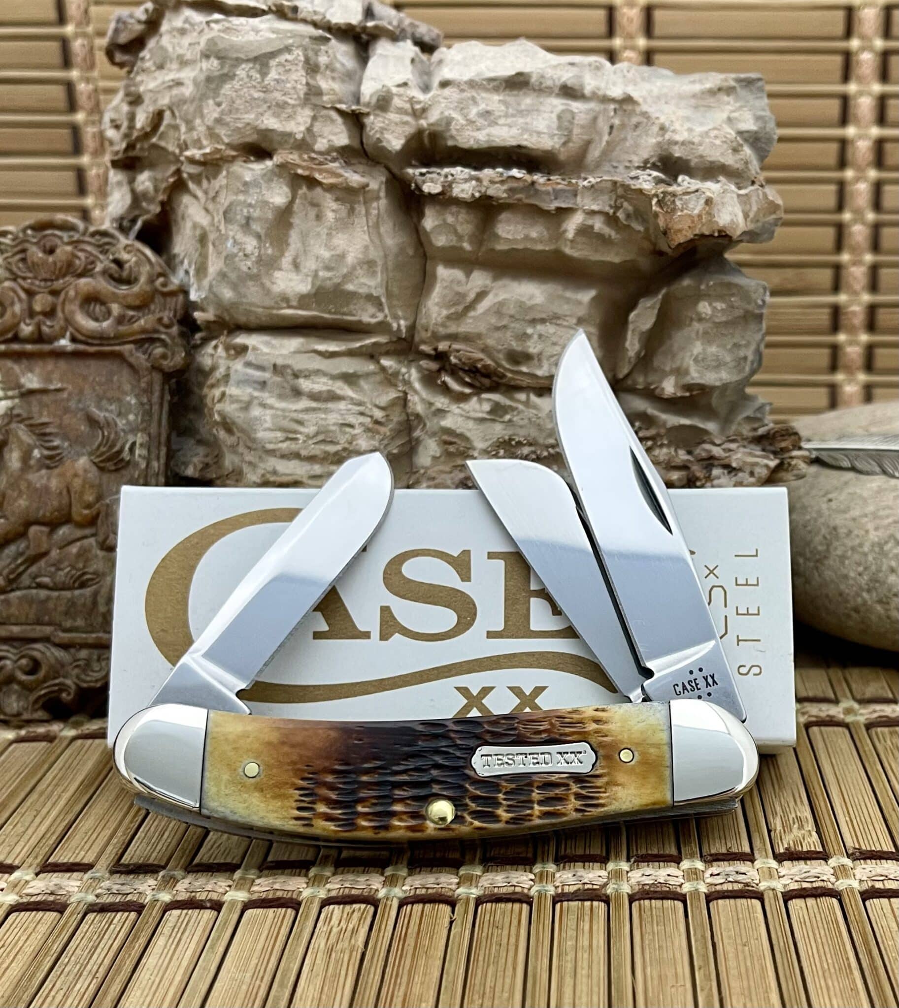Case Burnt Amber Bone Dogbone Sowbelly Pocket Knife