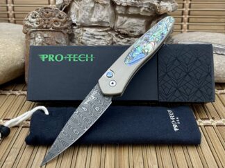 Stunning Pro Tech Newport Abalone Bronze Titanium Damascus Knife