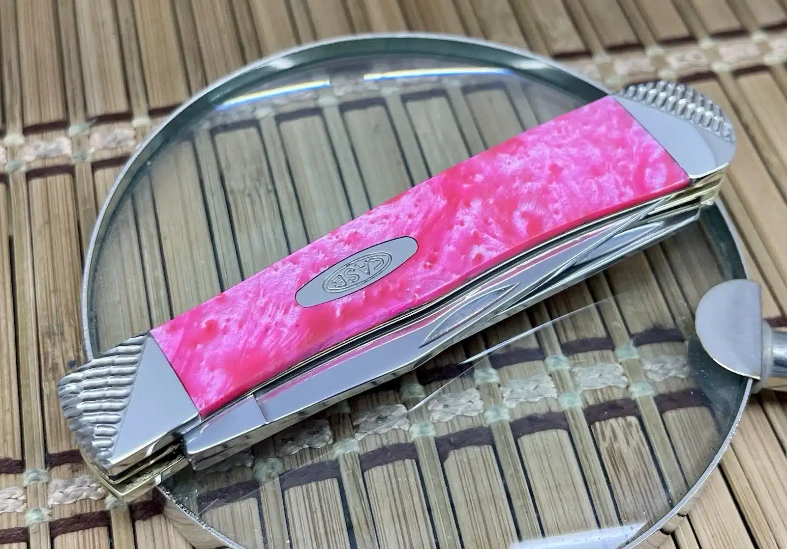 Case XX Custom Trapper Pink Salmon Mica Pearl Pocket Knife - Image 2