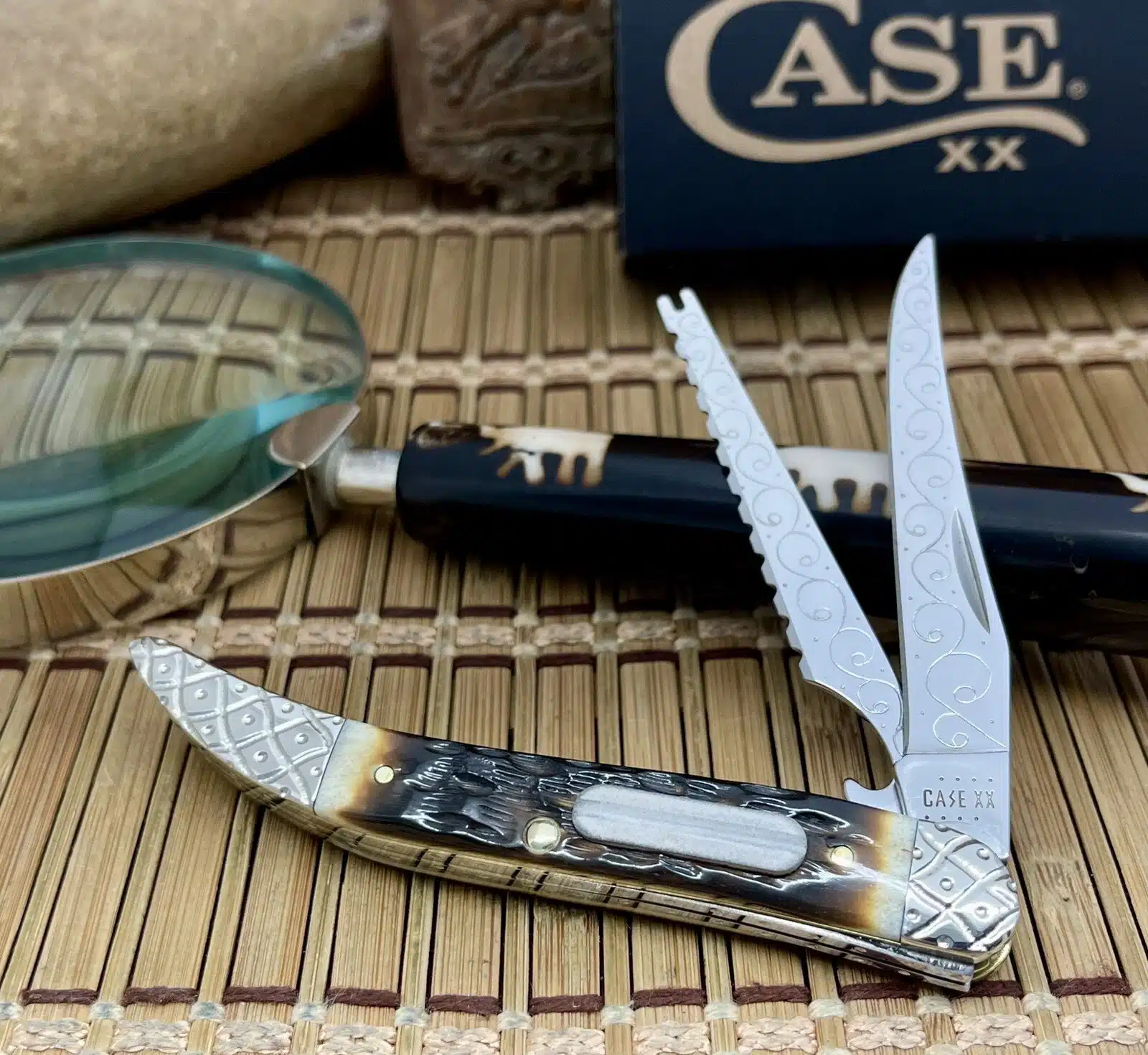Case XX Fishing Hand Fired Peachseed Amber Bone Custom Pocket Knife #016 - Image 2