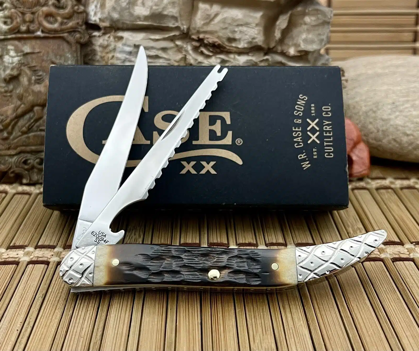 Case XX Fishing Hand Fired Peachseed Amber Bone Custom Pocket Knife #016 - Image 4