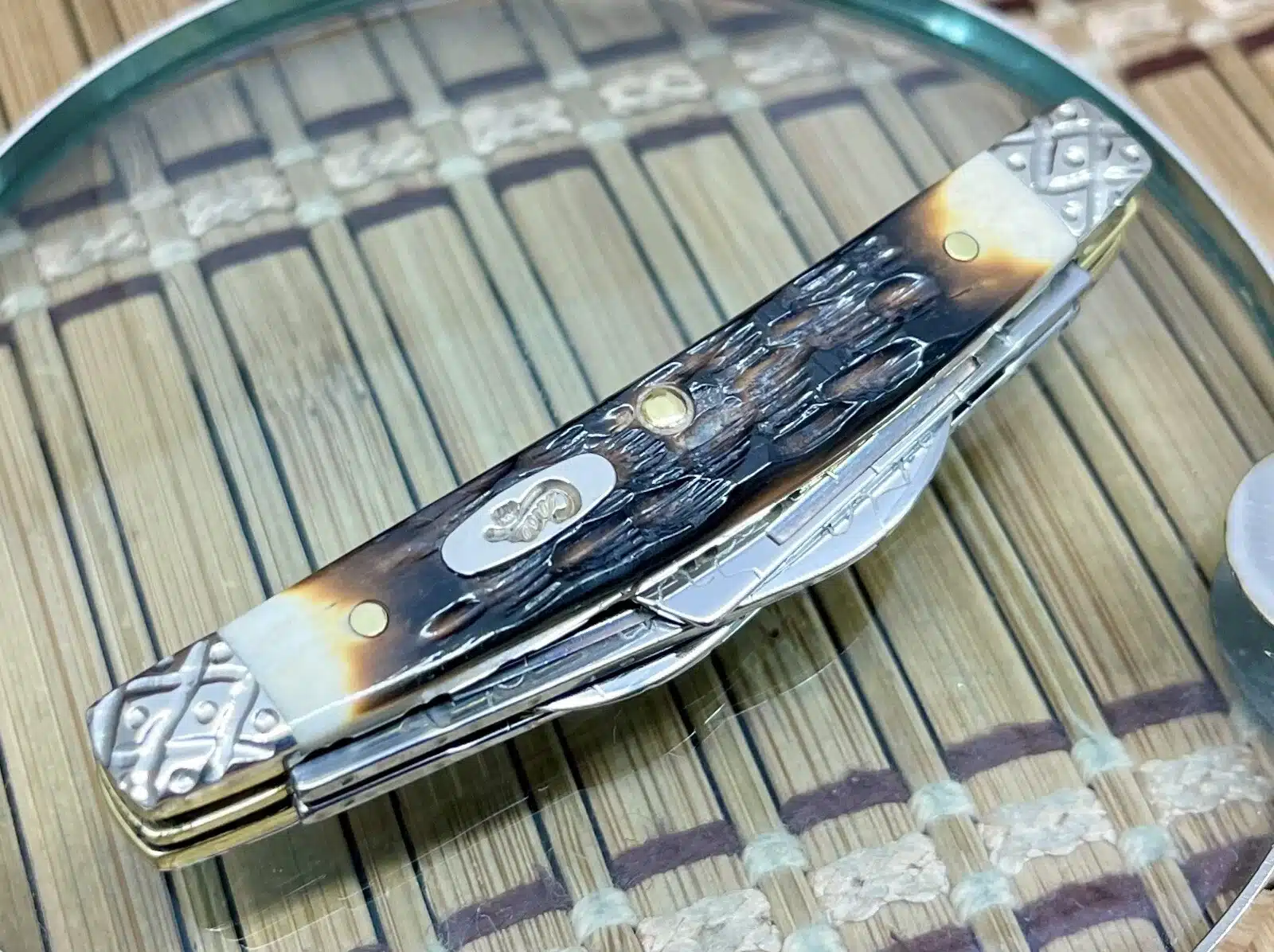 Case XX Small Congress Hand-Fired Peachseed Amber Bone Pocket Knife #16/100 - Image 3