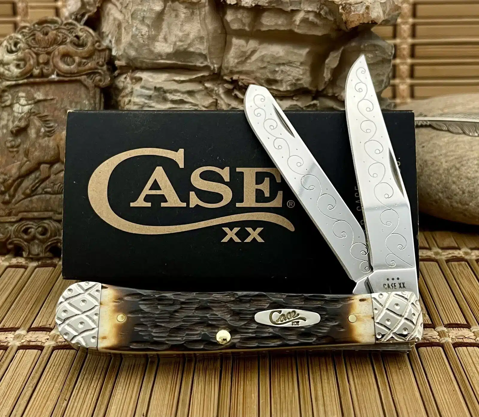 Case XX Amber Bone Trapper Pocket Knife | Hand-Fired