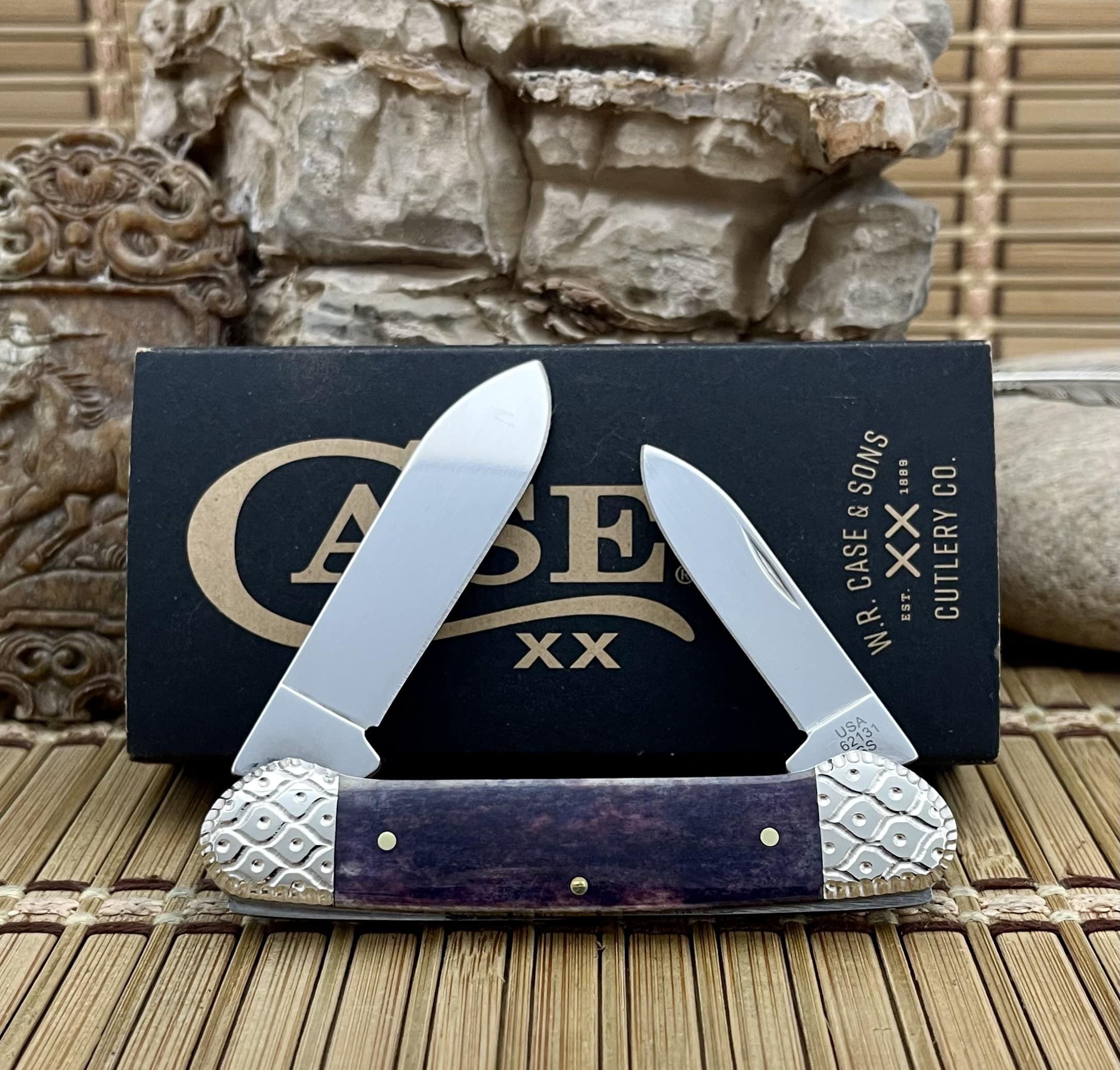 Case XX Custom Smooth Purple Appaloosa Bone Canoe Pocket Knife - Image 4