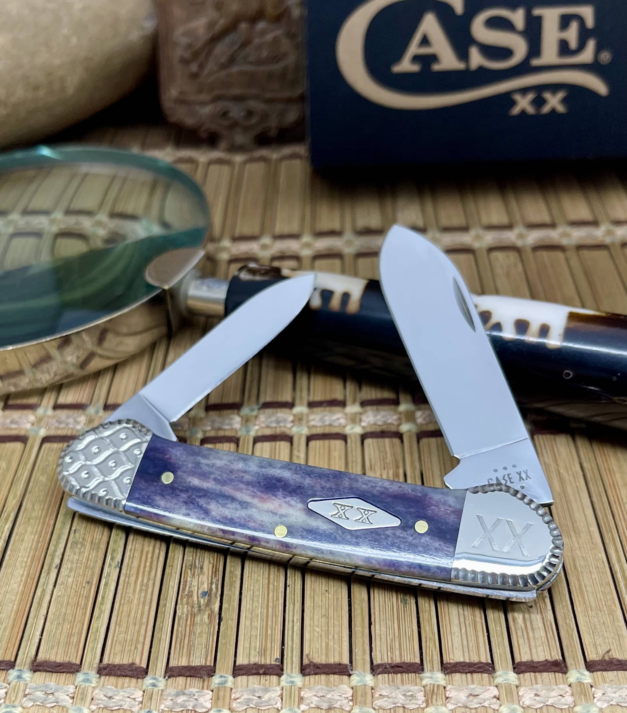 Case XX Custom Smooth Purple Appaloosa Bone Canoe Pocket Knife - Image 2