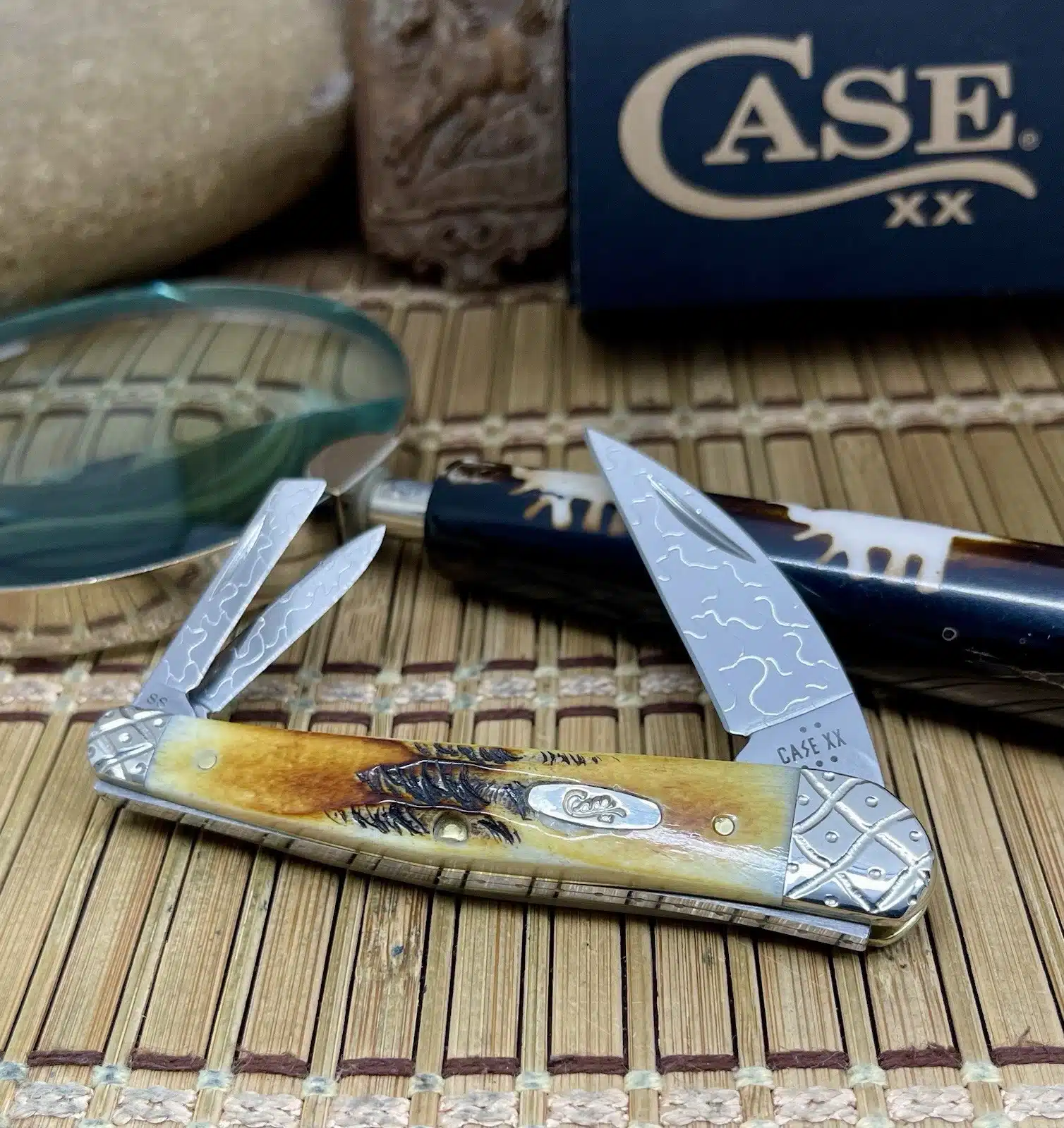 Custom Case XX 6.5 Burnt Bone Stag Engraved Seahorse Whittler Pocket Knife #06/50 - Image 2