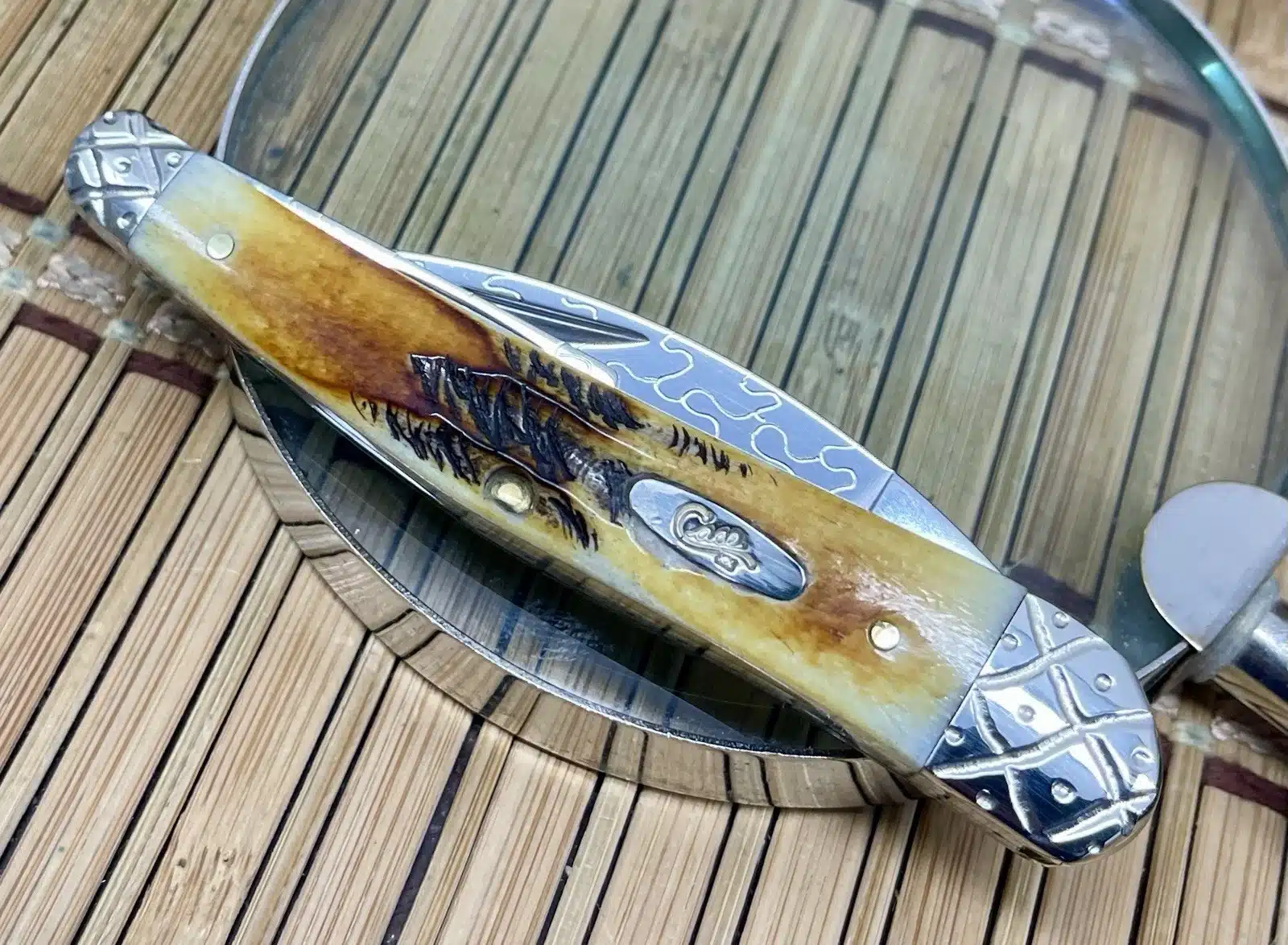 Custom Case XX 6.5 Burnt Bone Stag Engraved Seahorse Whittler Pocket Knife #06/50 - Image 3