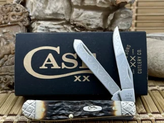 Beautiful case hand fired amber bone mini trapper #046/100