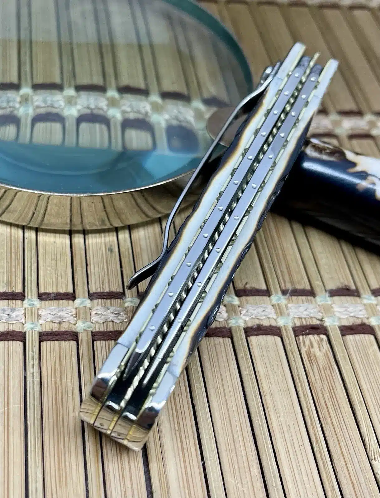 CUSTOM Case XX Trapper Pocket Knife - Hand-Fired Amber Bone Pocket Clip - #029/100 - Image 2