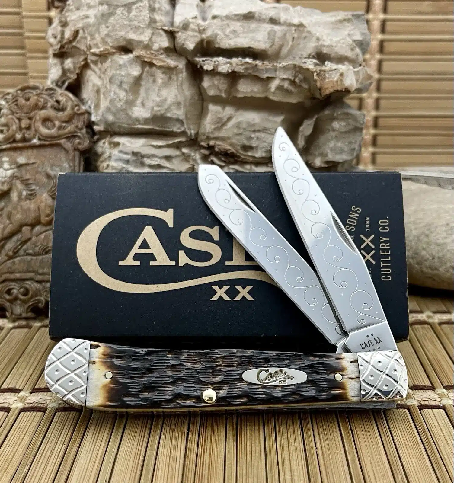 CUSTOM Case XX Trapper Pocket Knife - Hand-Fired Amber Bone Pocket Clip - #029/100 - Image 4