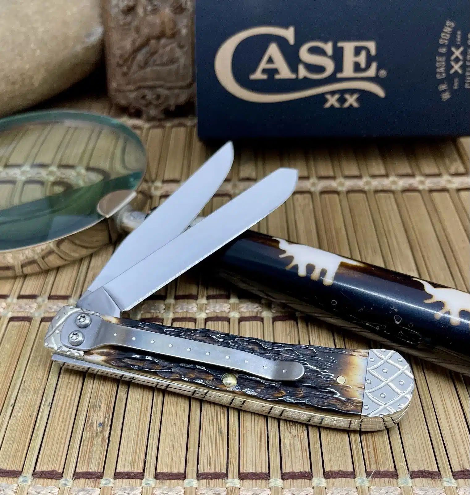 CUSTOM Case XX Trapper Pocket Knife - Hand-Fired Amber Bone Pocket Clip - #031/100 - Image 4