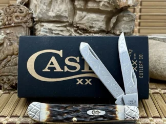 Beautiful case hand fired amber bone mini trapper #050/100