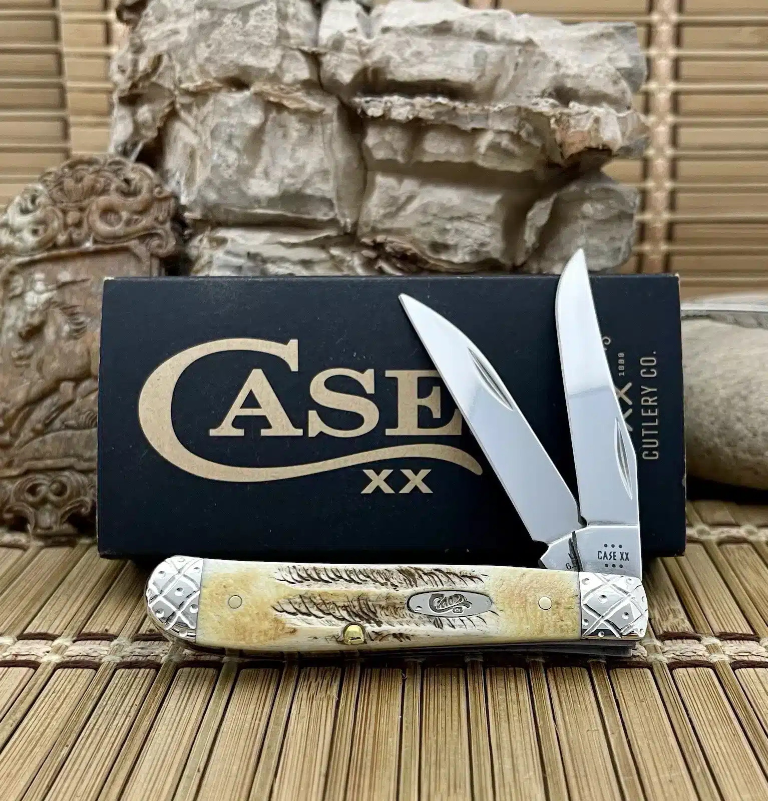 Custom case bone stag wharncliffe mini trapper