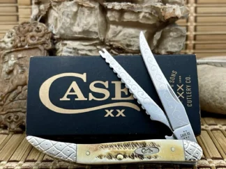 Beautiful case bone stag engraved fishing knife #08/50