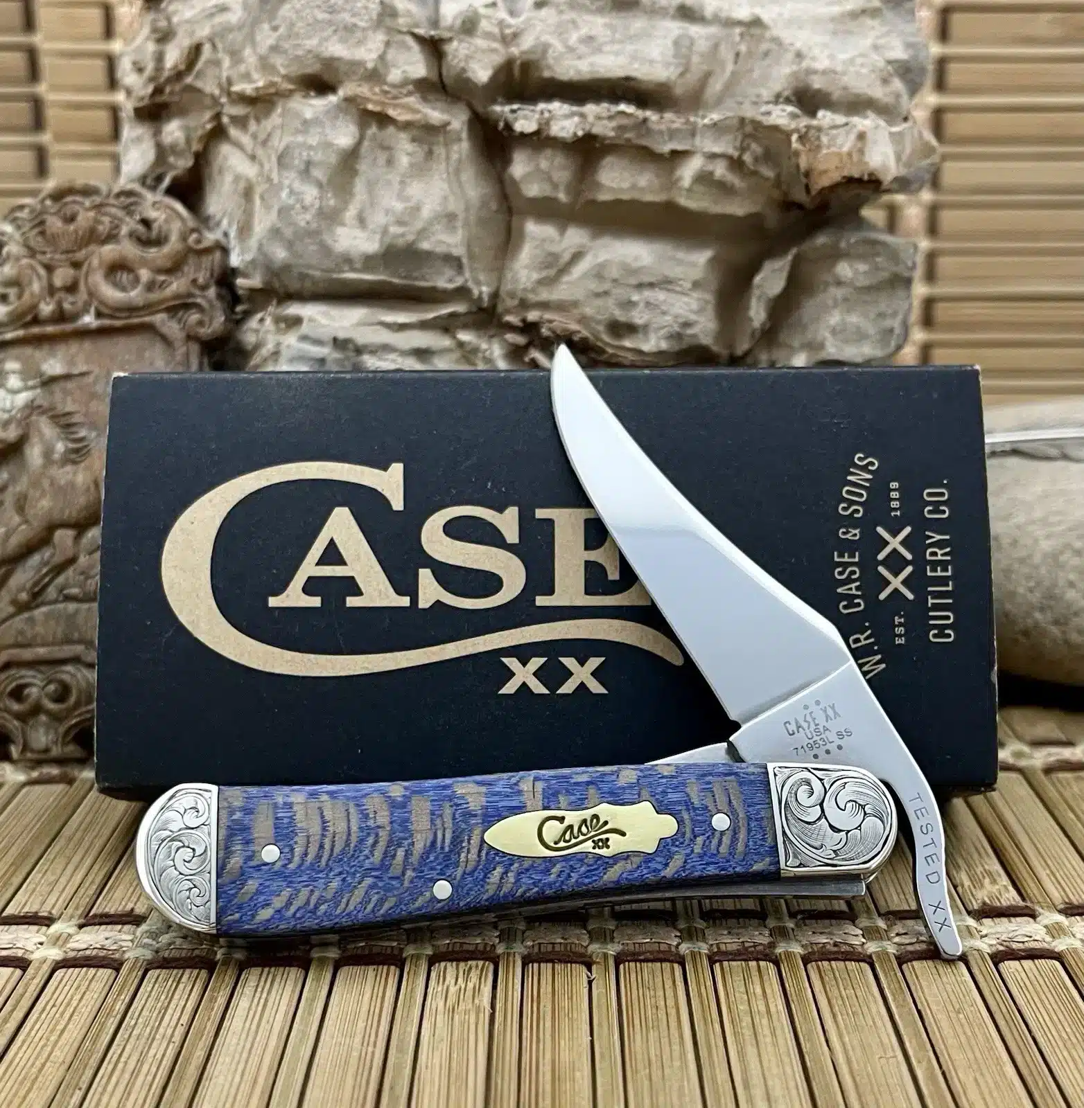 case custom blue sycamore russlock - Don Rodgers Scrolled