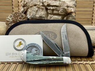 Exotic case green mammoth fossil damascus saddlehorn 1/5