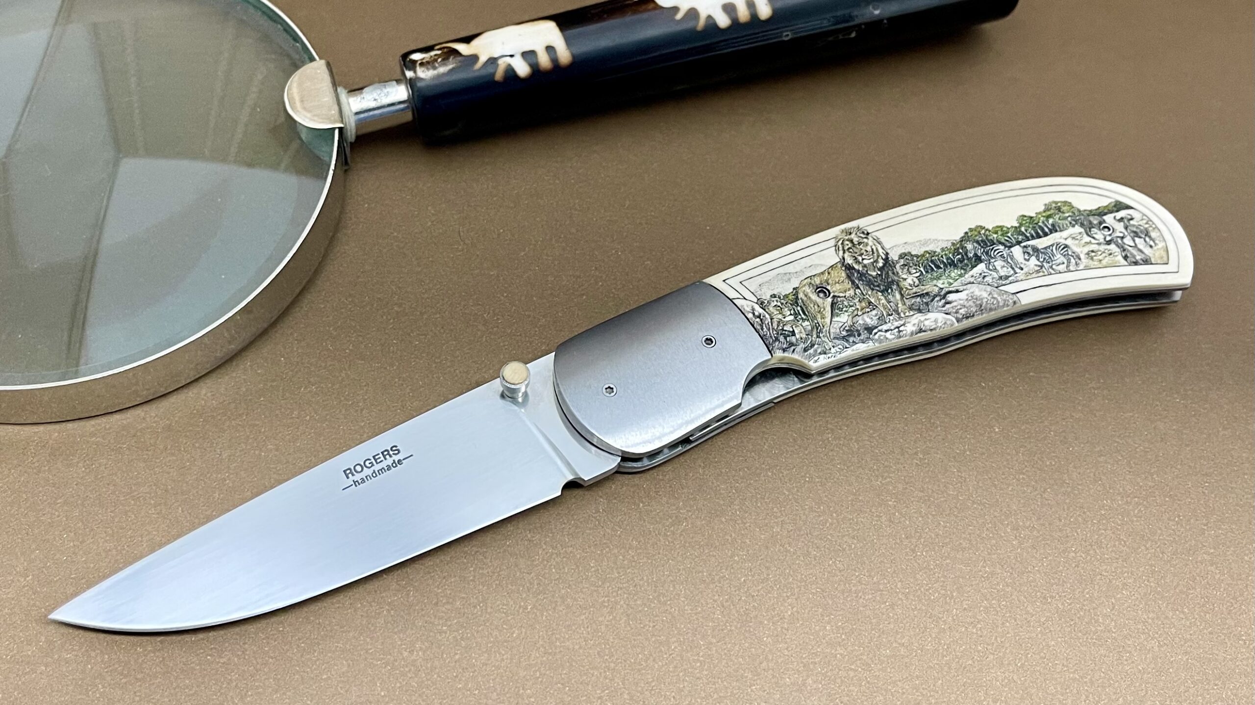 Refined richard rogers mammoth fossil linerlock knife
