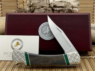 Distinctive buck 110 wild horse custom mammoth fossil jade folding hunter knife