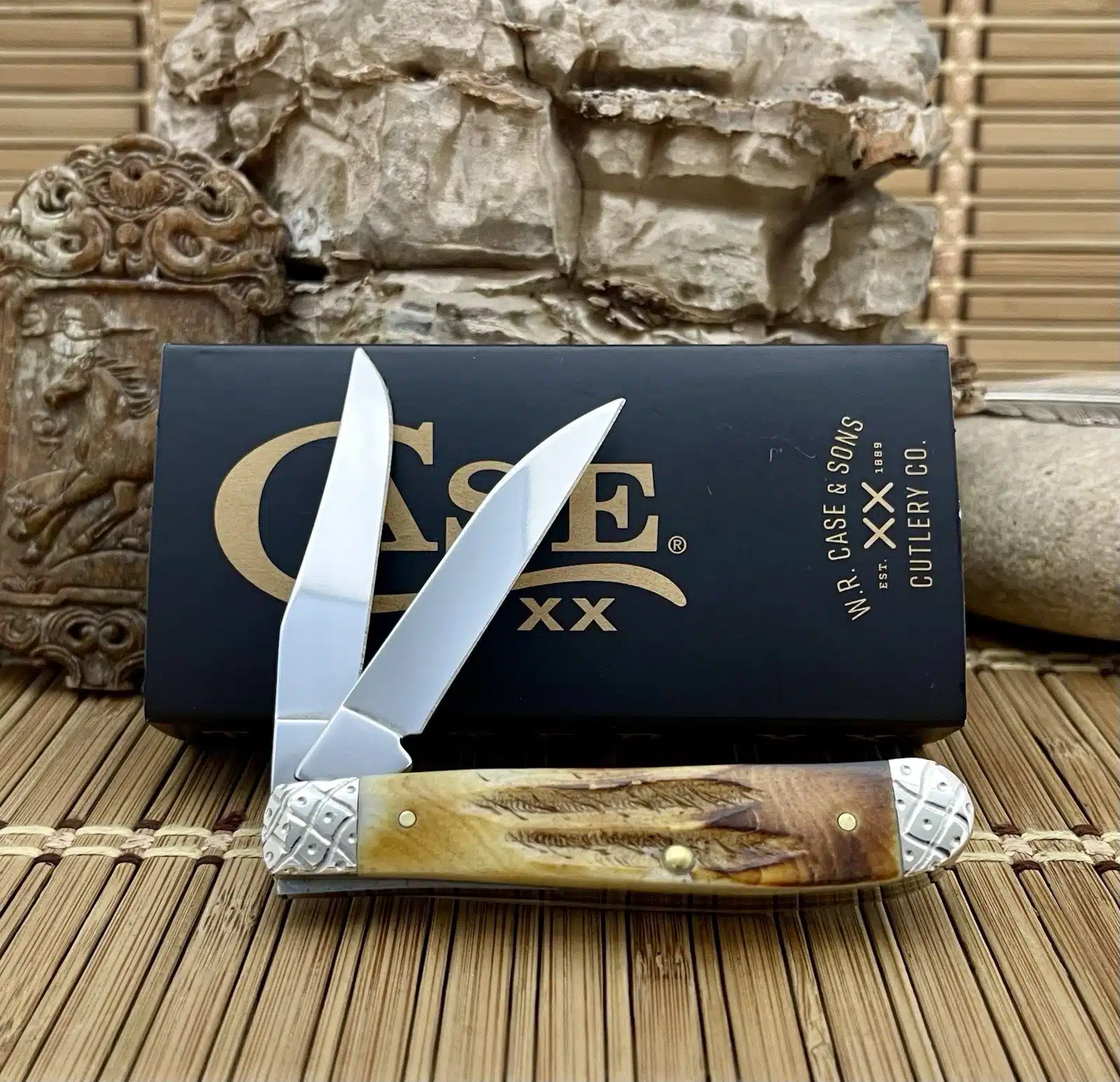 Case XX Custom 6.5 Bone Stag Wharncliffe Engraved Mini Trapper Pocket Knife - Image 4