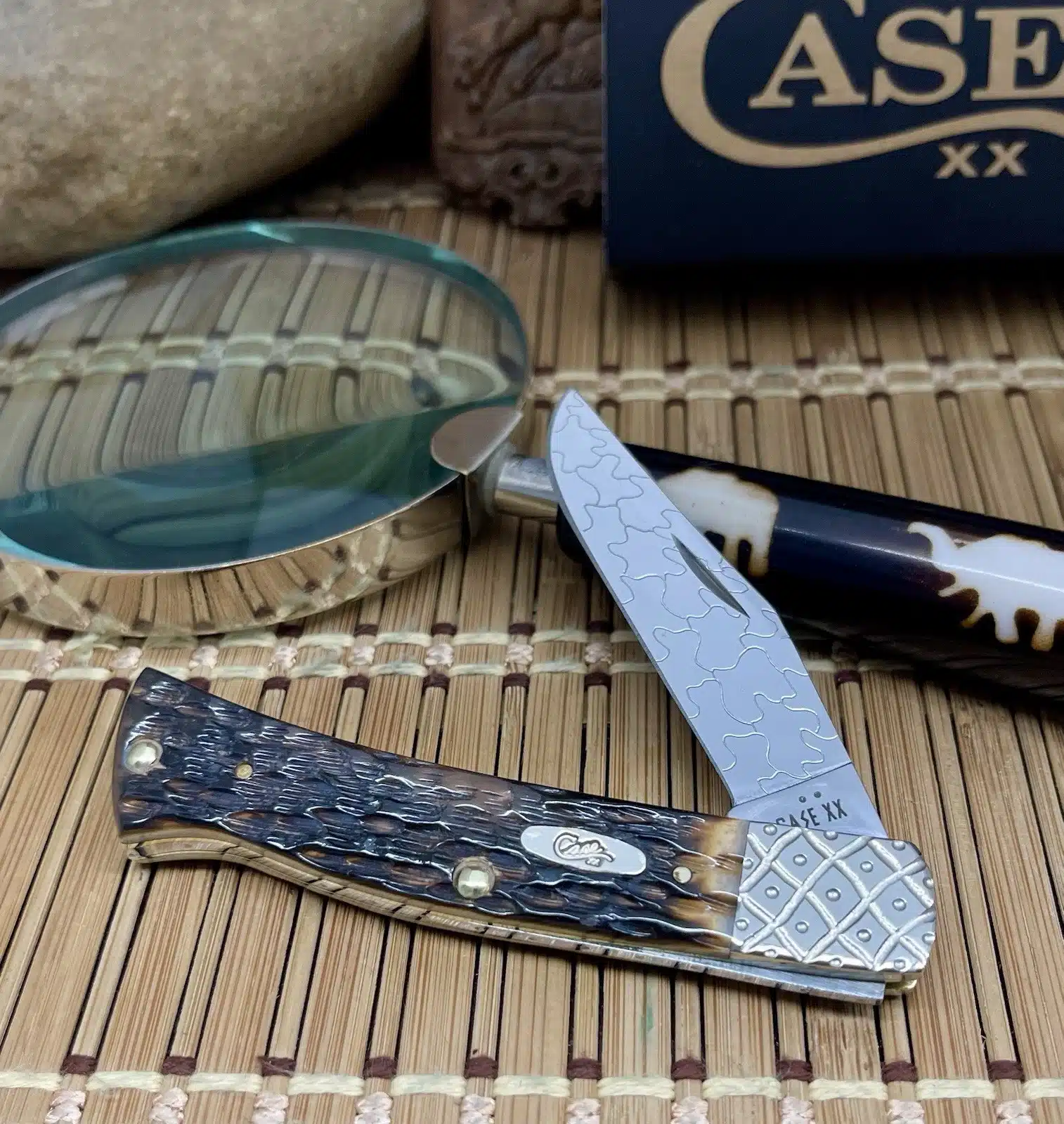 Case XX Wild Horse Custom Peachseed Amber Bone Axe Handle Pocket Knife #003 - Image 2