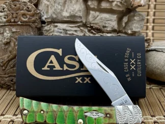 Case XX Wild Horse Custom Bright Green Gator Jig Bone Axe Handle Pocket Knife #04