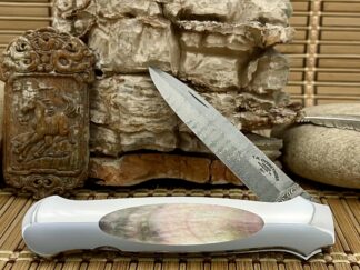 tommy overeynder damascus lockback knife | Black Lip Pearl